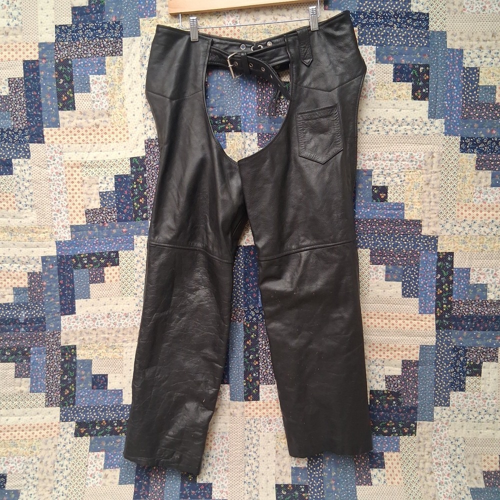 Xelements Black Leather Motorcycle Chaps Size 34 Adjustable